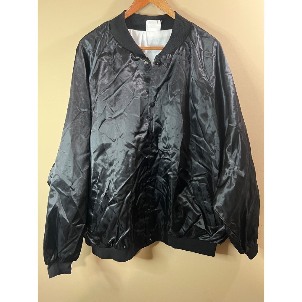 American Fit USA Bomber Jacket Satin Lightweight Snap Front Black‎ 4XL